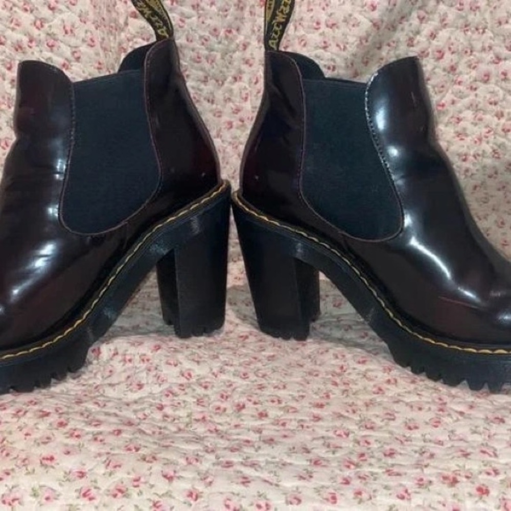 Glossy Maroon Heeled Chelsea Boots